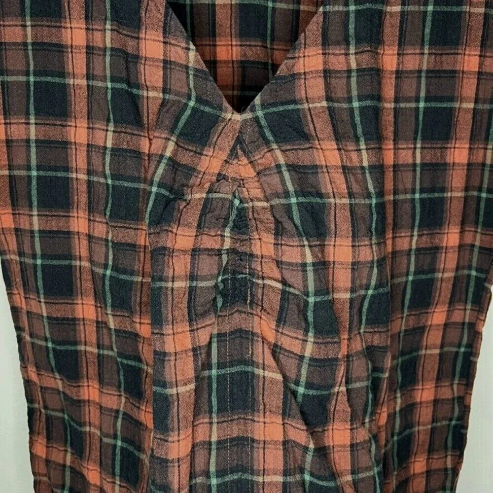 Madewell Womens Shirt XS Pink Plaid Cotton Short Puff Sleeve Gathered V-Neck